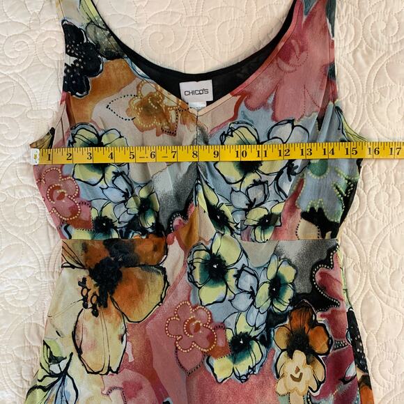 Chico's 100% silk midi tank dress fully lined floral print hand wash size M 8 - Picture 7 of 7